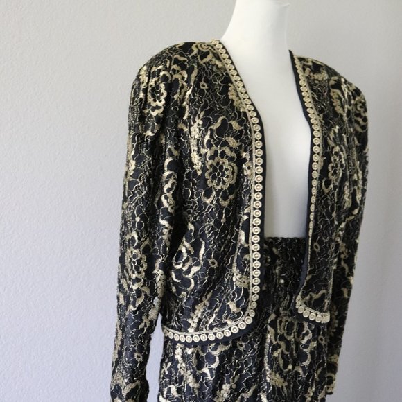 Diane Freis Gold and Black and Gold Lace Vintage Skirt Suit - Picture 7 of 9